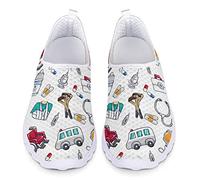Dolyues Weißes Cartoon-Krankenhaus-Werkzeug-Muster-Frauen-Sportliche Slip-On-Schuhe, lässige leichte atmungsaktive Arbeits-Walking-Turnschuhe