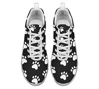 Dolyues Weißes Hundepfotenmuster Laufschuhe für Damen Outdoor-Sportarten Turnschuhe zum Schnüren Schwarz Druckdesign 36 EU