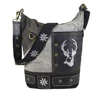 Domelo Damen Hobo Trachtentasche. Canvas Umhängetasche in Vintage Stil. Große Schultertasche mit Trachtenmotiv. Oktoberfest Tasche Hirsch Aufdruck