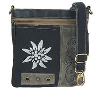 Domelo Dirndl Tasche. Canvas Umhängetasche mit Edelweiß Aufdruck. Oktoberfest Damen Accessoires. Kleine braune Trachtentasche als Geschenk (schwarz)