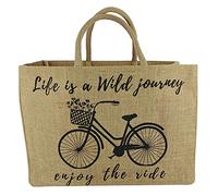 Domelo Einkaufskörbe. Bedruckte Einkaufstasche. Jute Tasche groß. Korbtasche, wasserabweisenden Strandtasche. Jutetaschen Shopper als Shopping bag. Nachhaltige Tragetasche (Fahrrad)