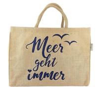 Domelo Einkaufskörbe. Bedruckte Einkaufstasche. Jute Tasche groß. Korbtasche, wasserabweisenden Strandtasche. Jutetaschen Shopper als Shopping bag. Nachhaltige Tragetasche (Meer geht immer)