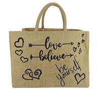 Domelo Einkaufskörbe. Bedruckte Einkaufstasche. Jute Tasche groß. Korbtasche, wasserabweisenden Strandtasche. Jutetaschen Shopper als Shopping bag. Nachhaltige Tragetasche (Love Herz)