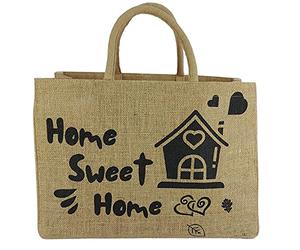 Domelo Einkaufskörbe. Bedruckte Einkaufstasche. Jute Tasche groß. Korbtasche, wasserabweisenden Strandtasche. Jutetaschen Shopper als Shopping bag. Nachhaltige Tragetasche (Home sweet Home)