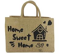 Domelo Einkaufstasche groß, vegane Jute Shopper/Einkaufskörbe Jutetaschen | Korbtasche Tragetasche wasserabweisend, Taschen Henkel aus Baumwolle, Home sweet Home Motiv Shopping Bag Motiv