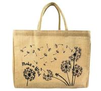 Domelo Einkaufskörbe. Bedruckte Einkaufstasche. Jute Tasche groß. Korbtasche, wasserabweisenden Strandtasche. Jutetaschen Shopper als Shopping bag. Nachhaltige Tragetasche (Löwenzahn)