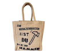 Domelo Jute Flaschentasche. Geschenke für Männer. Bierträger/Flaschenträger mit Trennwänden für 6 Flaschen. kleine Einkaufskorb. Lustige witzige Bier Männerhandtasche