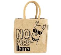 Domelo Jute Handtasche kleine Tote Bag vegane Einkaufskorb Naturfarbe Geschenktasche mini Tragetasche Jutetasche Korb mit Aufdruck Damen Tasche nachhaltige Shopper Jutebeutel als Geschenk für Frauen