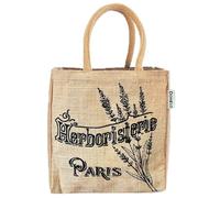Domelo Jute Handtasche kleine Tote Bag vegane Einkaufskorb Naturfarbe Geschenktasche mini Tragetasche Jutetasche Korb mit Aufdruck Damen Tasche nachhaltige Shopper Jutebeutel als Geschenk für Frauen