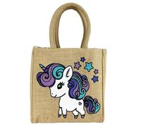 Domelo Kinder Handtasche vegane Jute Schultertasche kleine Mädchenhandtasche Jutetasche bedrückte Korb mit Einhorn Mädchen Tragetasche Süße Kleinkinder Kindertasche Jutebeutel als Coole Geschenk