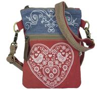 Domelo kleine Umhängetasche. Trachtentasche aus recycelter Jeans & Canvas mit Herz-Motiv