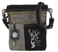 Domelo Trachtentasche. Kleine Umhängetasche. Oktoberfest Damen Crossbody Bag mit Hirsch Aufdruck. Canvas Tasche als Geschenk für Trachtenmode Liebhaber (schwarz)