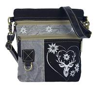 Domelo Trachtentasche. Kleine Umhängetasche. Oktoberfest Damen Crossbody Bag mit Hirsch Aufdruck. Canvas Tasche als Geschenk für Trachtenmode Liebhaber (schwarz grau)