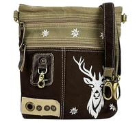 Domelo Trachtentasche. Kleine Umhängetasche. Oktoberfest Damen Crossbody Bag mit Hirsch Aufdruck. Khakigrün Canvas Tasche als Geschenk für Trachtenmode Liebhaber