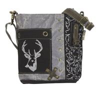 Domelo Umhängetasche. Canvas Trachtentasche mit Hirsch-Motiv, grau/ schwarz