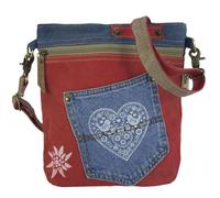 Domelo Umhängetasche. Trachtentasche aus recycelter Jeans & Canvas mit Herz-Motiv