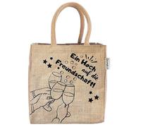 Domelo Witzige Geschenke für Frauen. Jute Flaschenkorb 2 in 1: Flaschenträger & Einkaufstasche. Damen Handtasche Aufbewahrungstasche für 6 Flaschen/Dosen. Kleine Sekt Jutetasche. Prosecco to go Tasche
