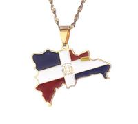 Dominikanische Republik Karte Anhänger Halsketten - Charm Ethnisch Tropfendes Öl Design Karten Pullover Kette Halsketten, Patriotische Karte Hip Hop Schmuck, Für Frauen Männer Party Geschenk,Ge