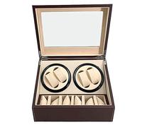 DOMINTY Automatische Uhrenbeweger Box, 4+6 Uhrenbeweger PU Leder Uhrenbox mit leisem Motor, Deutscher Netzteil Uhrenwender Watch Winder für Automatikuhren 2 Drehteller Luxuriöser Uhrendreher Braun