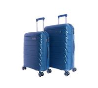 Don Algodon Reisekoffer Kabinenkoffer 55 x 40 x 20 cm - Reisekoffer - robuster Kabinenkoffer - robuster Flugzeugkoffer mit 4 360°-Rollen und Vorhängeschloss, blau, 64x44x24 cm, Set Kabine + Medium