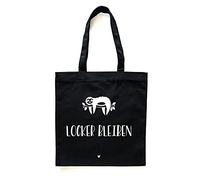 Donari® Baumwolltasche Schwarz mit Spruch - Jutebeutel Einkaufen - Stoffbeutel für Lebensmittel aus 100% Baumwolle - Stofftasche nachhaltig Bedruckt für den Einkauf (Locker Bleiben)