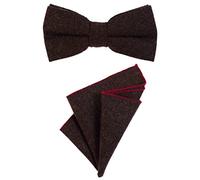 DonDon Herren Fliege 12 x 6 cm gebunden längenverstellbar und Einstecktuch 23 x 23 cm farblich passend aus Baumwolle dunkelbraun