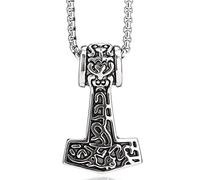 DonDon Herren Halskette Edelstahl 52 cm und Anhänger Thor Hammer aus Edelstahl verpackt in schwarzem Schmuckbeutel