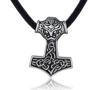 DonDon Herren Halskette Leder 50 cm und Anhänger Thor Hammer aus Edelstahl verpackt in einem schwarzen Samtbeutel