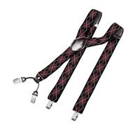 DonDon Hosenträger Herren extra stark kariert schwarz rot 3,5 cm Hosenträger Herren breit mit brauem Leder in Y-Form lang - Starke Clips passend für Anzug Jeans Chinos Vintage Rockabilly Suspenders