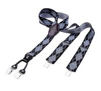 DonDon Hosenträger Herren extra stark mit Karos schwarz grau 3,5 cm Hosenträger Herren breit mit brauem Leder in Y-Form lang - Starke Clips passend für Anzug Jeans Chinos Vintage Rockabilly Suspenders