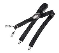 DonDon Hosenträger Herren extra stark Raute schwarz 3,5 cm Hosenträger Herren breit mit brauem Leder in Y-Form lang - Starke Clips passend für Anzug Jeans Chinos Vintage Rockabilly Suspenders