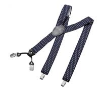 DonDon Hosenträger Herren extra stark Rauten blau weiß 3,5 cm Hosenträger Herren breit in Y-Form lang - Starke Clips passend für Anzug Jeans Chinos Vintage Rockabilly Suspenders