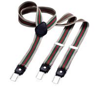 DonDon Hosenträger Herren gestreift beige grün rot schmal 2,5 cm - Extra starke Clips für Anzug - Hosenträger Herren extra stark - Ideal für Männer oder Damen Rockabilly Suspenders