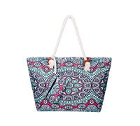 DonDon Strandtasche mit Reißverschluss, Große Strandtasche XXL, Shopper Tasche Damen - Praktische Beach bag Umhängetasche Damen Badetasche für Strand und Meer - Indian Temple