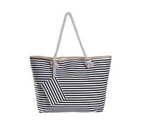 DonDon Strandtasche mit Reißverschluss, Große Strandtasche XXL, Shopper Tasche Damen - Praktische Beach bag Umhängetasche Damen Badetasche für Strand und Meer - gestreift schwarz weiß