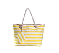 DonDon Strandtasche mit Reißverschluss, Große Strandtasche XXL, Shopper Tasche Damen - Praktische Beach bag Umhängetasche Damen Badetasche für Strand und Meer - gestreift gelb weiß