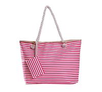 DonDon Strandtasche mit Reißverschluss, Große Strandtasche XXL, Shopper Tasche Damen - Praktische Beach bag Umhängetasche Damen Badetasche für Strand und Meer - gestreift Beere weiß
