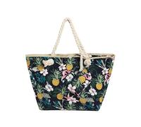 DonDon Strandtasche mit Reißverschluss, Große Strandtasche XXL, Shopper Tasche Damen - Praktische Beach bag Umhängetasche Damen Badetasche für Strand und Meer - Blumen und Ananas