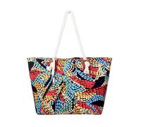 DonDon Strandtasche mit Reißverschluss, Große Strandtasche XXL, Shopper Tasche Damen - Praktische Beach bag Umhängetasche Damen Badetasche für Strand und Meer - Bunte Welt