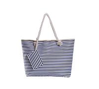 DonDon Strandtasche mit Reißverschluss, Große Strandtasche XXL, Shopper Tasche Damen - Praktische Beach bag Umhängetasche Damen Badetasche für Strand und Meer - gestreift dunkelblau weiß