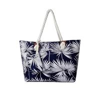 DonDon Strandtasche XXL mit Reißverschluss - Umhängetasche Damen, Shopper Tasche Damen im Beach Look mit Schulterriemen - Urlaub Must Haves Beach bag - Seegras dunkelblau