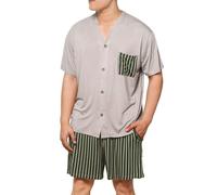 Donfri Schlafanzug Herren Kurz Shorty Sommer Pyjama Set aus Natur Nachtwäsche Männer Schlafanzüge (DE/NL/SE/PL, Alphanumerisch, XXL, Regular, Regular, Grün)