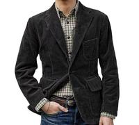 DONGPAO Herren Casual Cord Blazer Jacke Slim Fit Sportmantel Vintage Smart Blazer Zwei Knopf Anzugjacken Business Blazer Jacken Frühling Herbst Hemden Schwarz XL