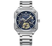 DoniRudy Herren-Automatikuhr, Skelett-Zifferblatt, 43,5 mm, moderne quadratische Armbanduhr mit Leuchtzeigern, Silikon- und Edelstahlarmband, 30 m wasserdicht, mechanische Uhr für Herren, Blau