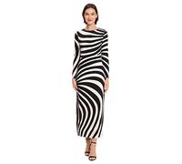 Donna Morgan Women's Striped Long Sleeve Easy Body Maxi Dress, Ivory/Black