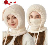 Donubiiu 3-in-1 Winter Balaclava for Women, 3 in 1 Beanie Hat, Choosemuc Women's Outdoors Windproof Scarf Hat, Knitted Ski Scarf and Mask Set