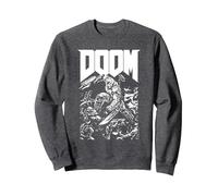 Doom Baron Pixelated Character with Logo Video Game Sweatshirt, Unisex für Erwachsene, Anthrazit Meliert, XL