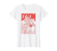 Doom Red Sketched Cover Art Retro Video Game T-Shirt, Damen, Weiß, 3XL
