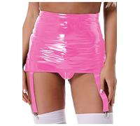 Doomiva Damen Strumpfhalter Leder Optik Strumpfgürtel Hohe Tailer Extrem Kurz Rock Minirock Mit 6 Hosenträgern Schwarz Strapssgürtel Rosa L