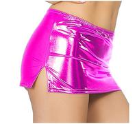 Doomiva Damen Wetlook Minirock Leder Super Kurz Rock Stretch Bodycon Rock Frauen Metallic Bleistiftrock Sexy Gogo Party Clubwear Leuchtend Rosa Einheitsgröße